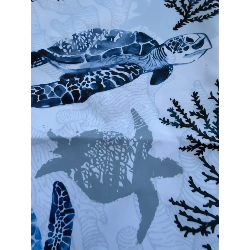 Handmade Sea Turtle Coral Pillowcases Coastal Nautical Blue White Print Set of 2
